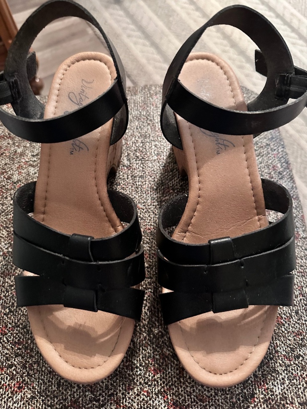 Size 9 black open toe, cork wedge sandals size 9